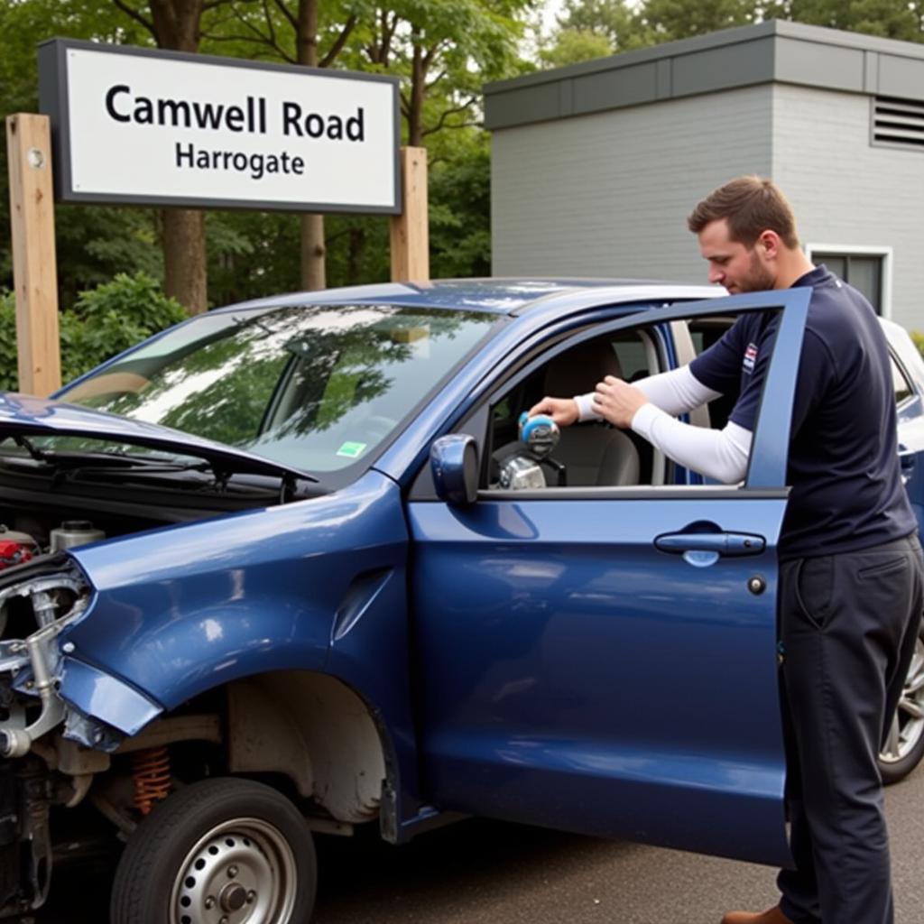 Car body repair process on Camwell Road, Harrogate