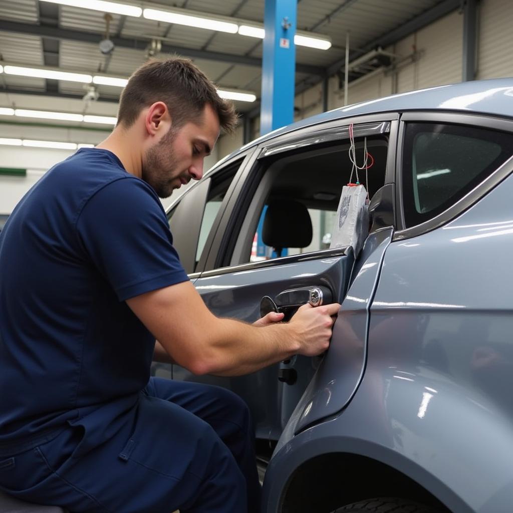 Car undergoing body repair in Ellesmere Port