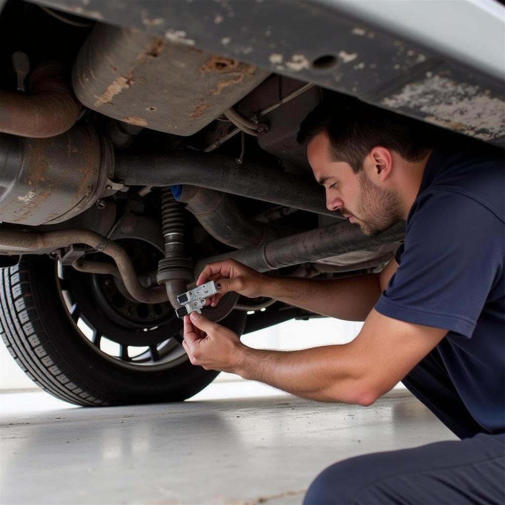 Professional Car Body Repair Technician at Work