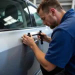 Car body repair in Redruth showing dent removal process