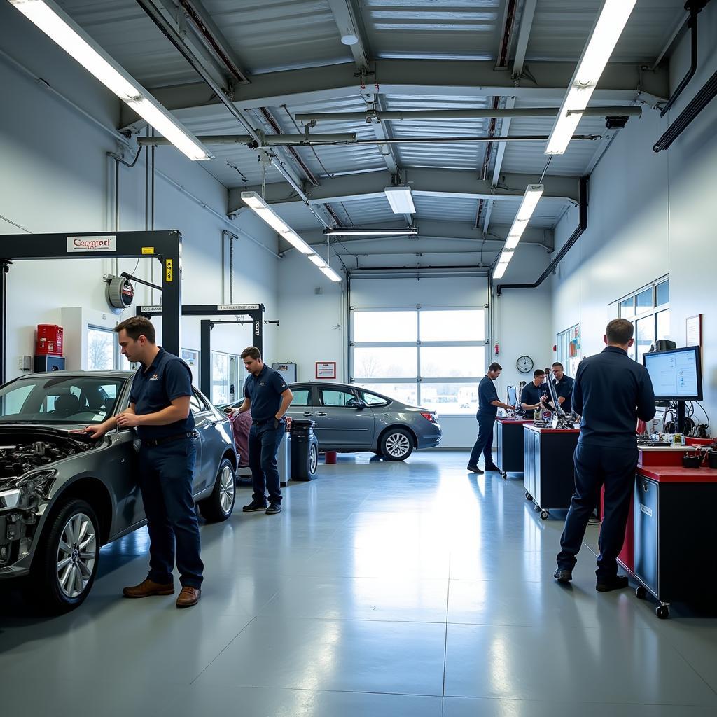 Modern car body repair shop with advanced equipment on Cowley Road Oxford