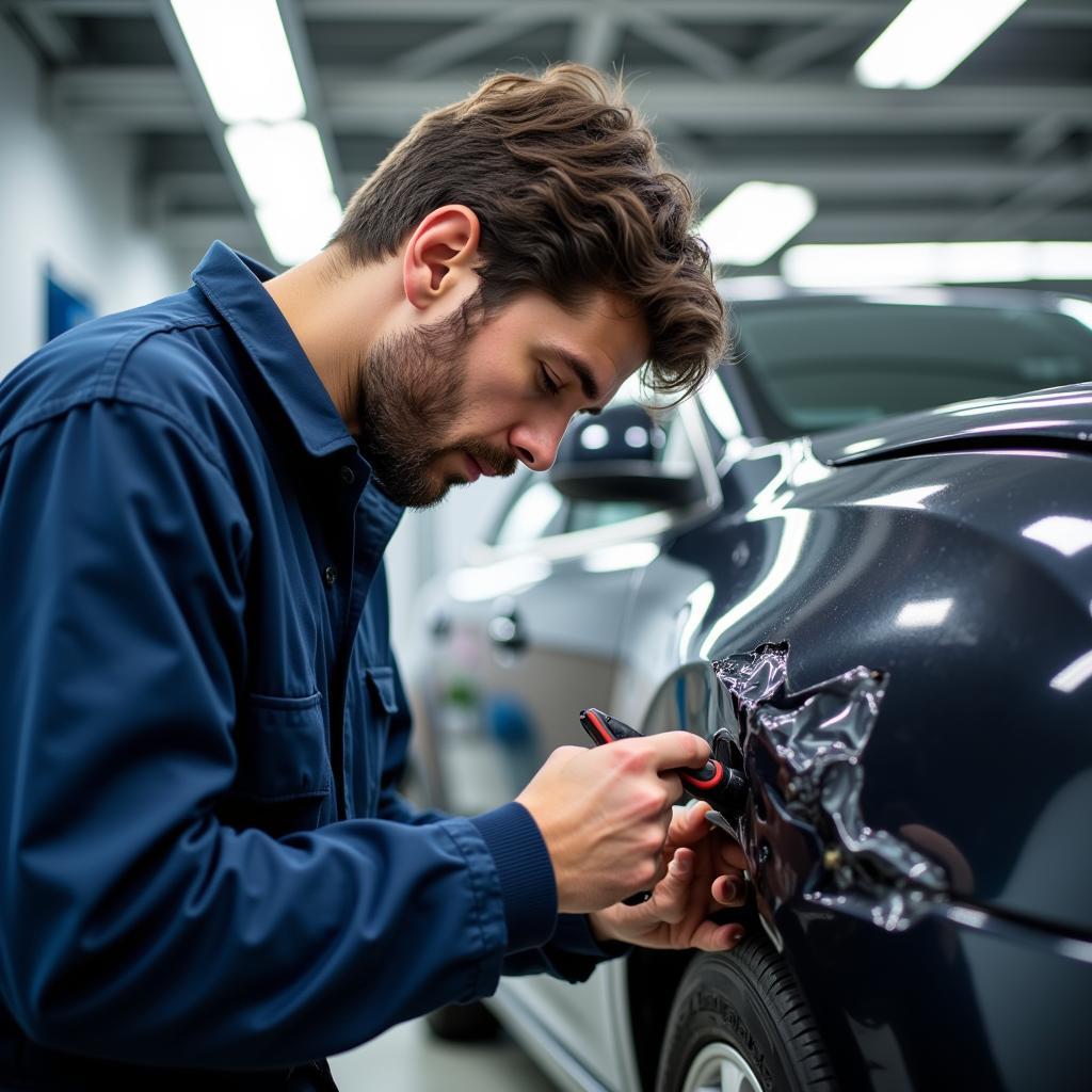 Car body repair shop in Crowthorne conducting a thorough vehicle inspection