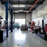 Interior of a car body repair shop in Goring by Sea