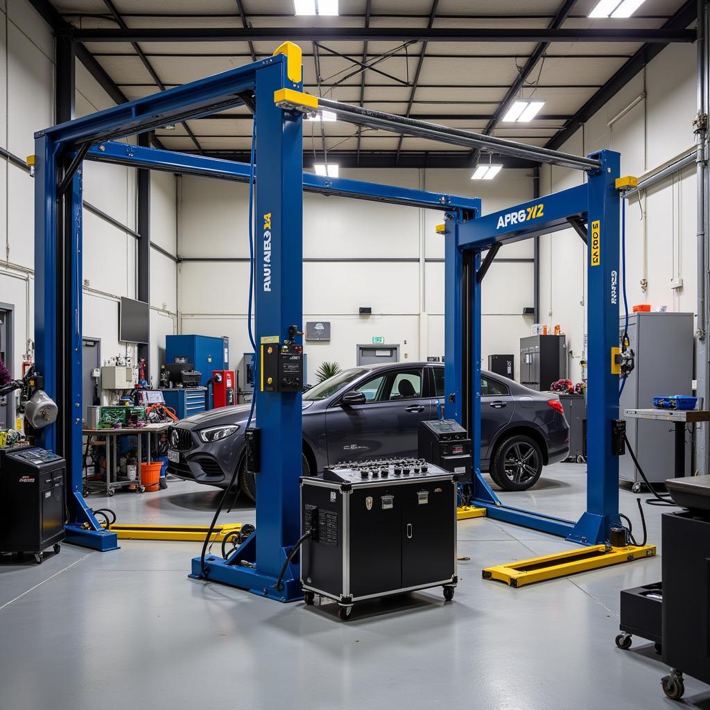 Modern car body repair equipment in a Gorleston workshop