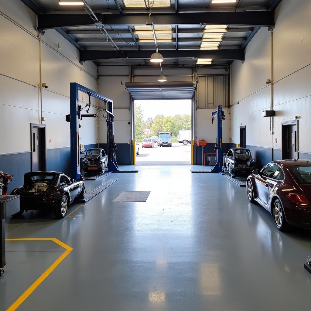 Interior of a Car Body Repair Shop in Great Barr