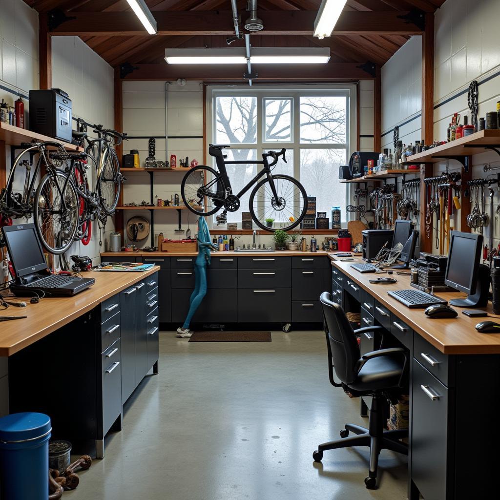 Interior view of a modern car body repair shop in Ipswich with advanced equipment