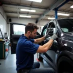 Car Body Repair Technician Working in a Leek Shop