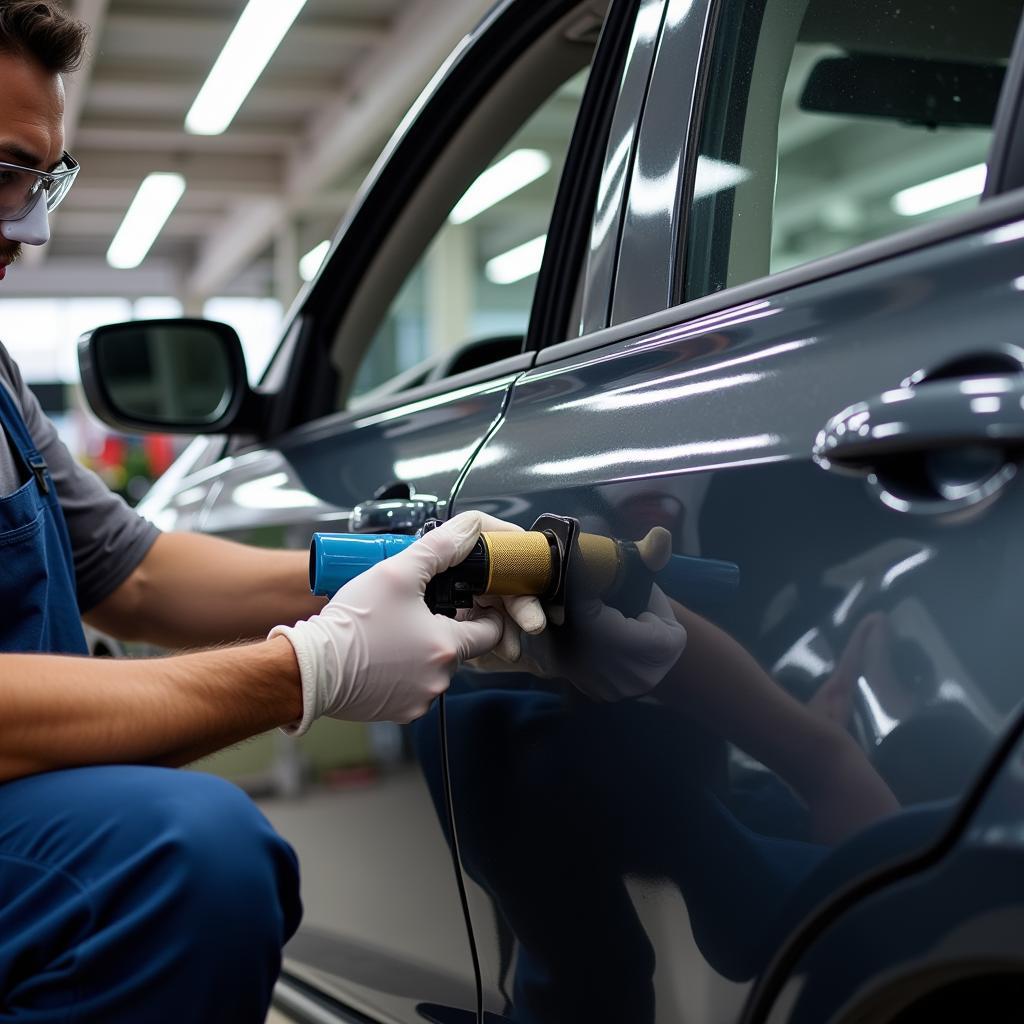 Dent Removal at a Car Body Repair Shop in Penryn