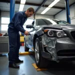 Car Body Repair Shop in Peterlee: A technician inspecting a damaged vehicle.