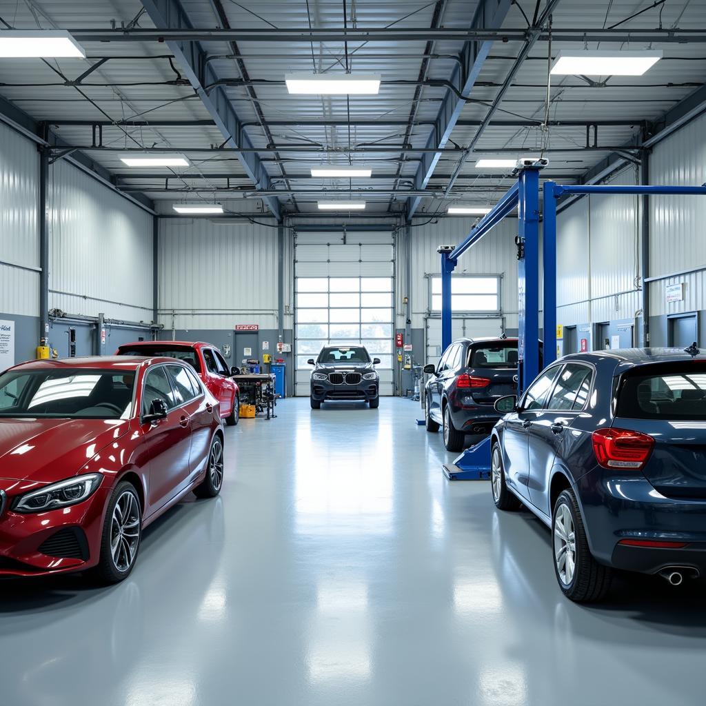 Modern car body repair shop interior in Redruth