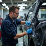 Car Body Repair Shop in Starbeck: Technician Inspecting Vehicle Damage