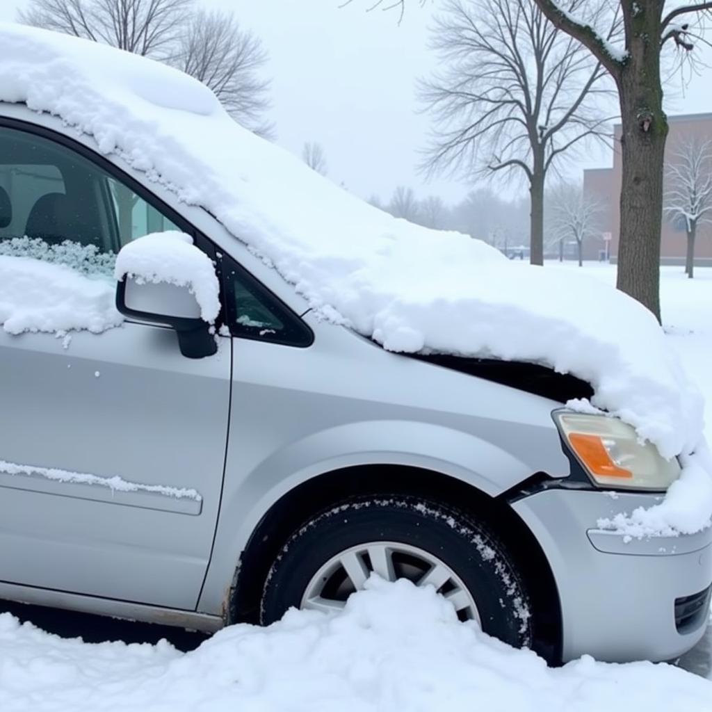 Car body damage from snow and ice