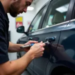 Dent removal process on a car in South Wales