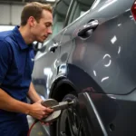 Panel beating process in a Storrington car body repair shop