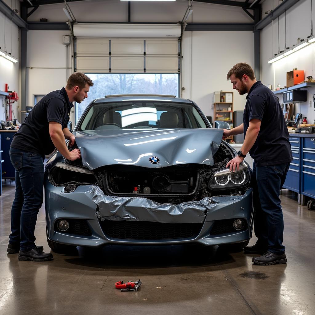 Major collision damage repair at a car body shop in Swindon