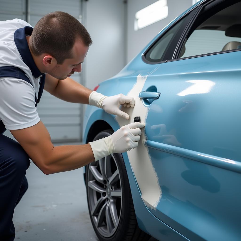 Car Body Repair Technician Applying Paint