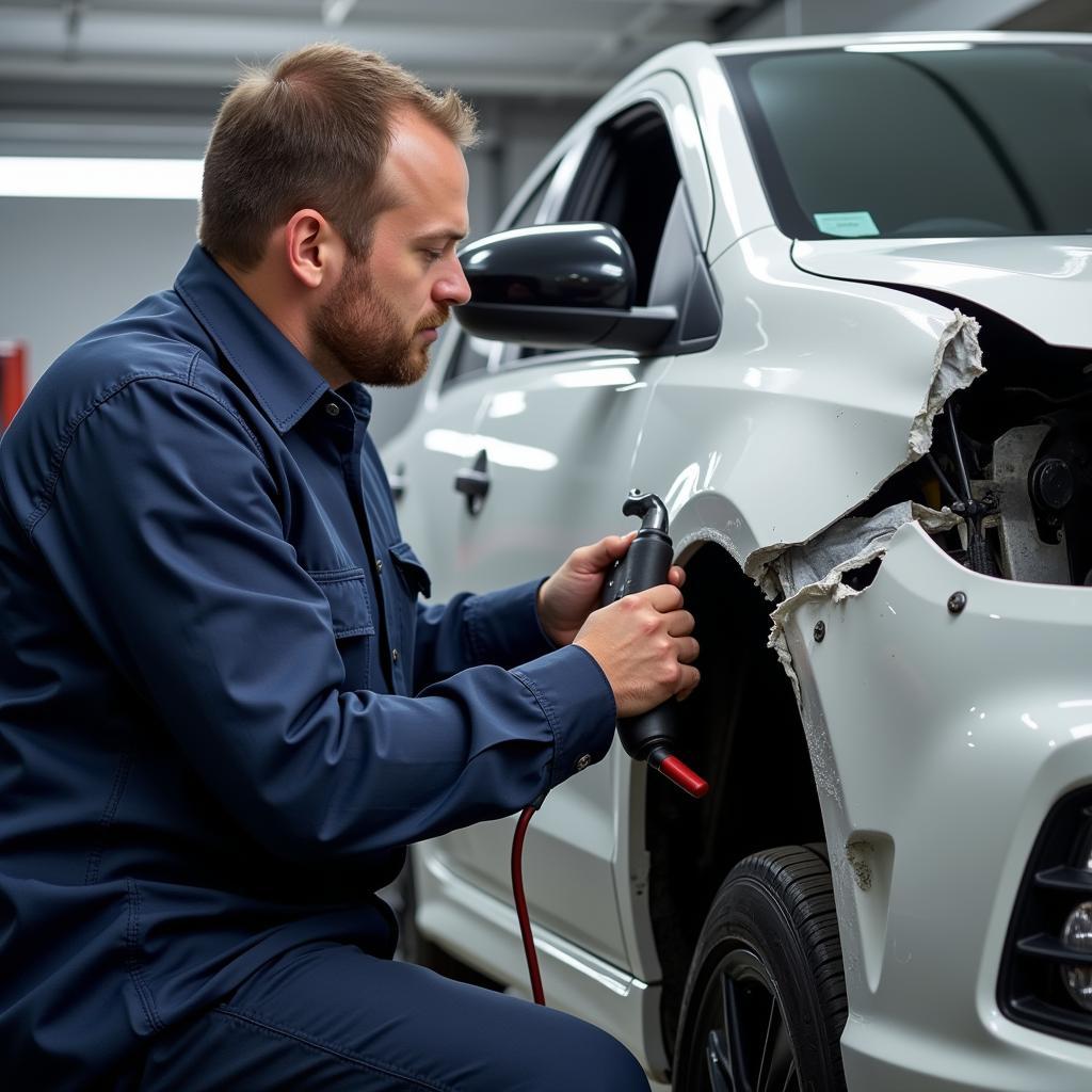 Car Body Repair Technician Working