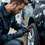 Experienced Car Body Repair Technician at Work