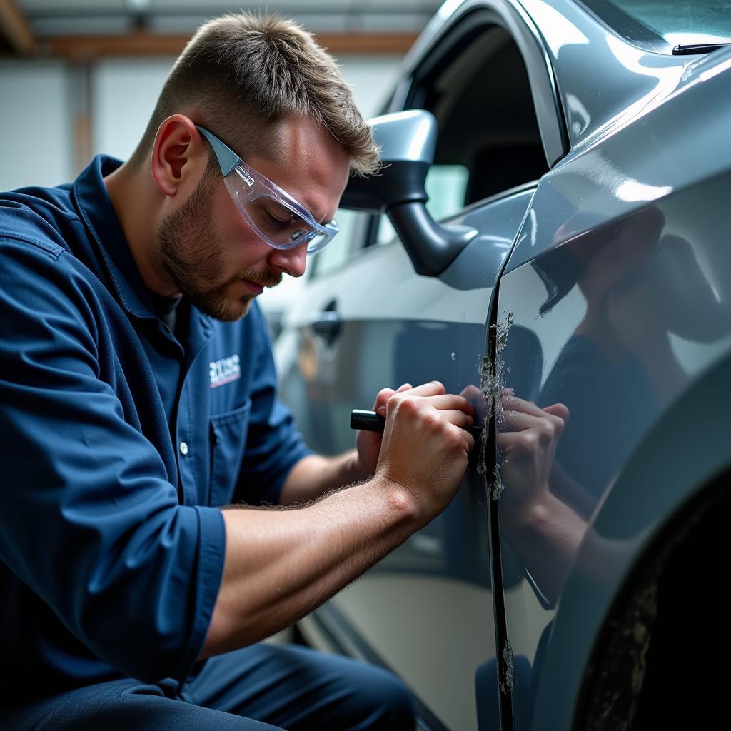 Car Body Repair Technician Working