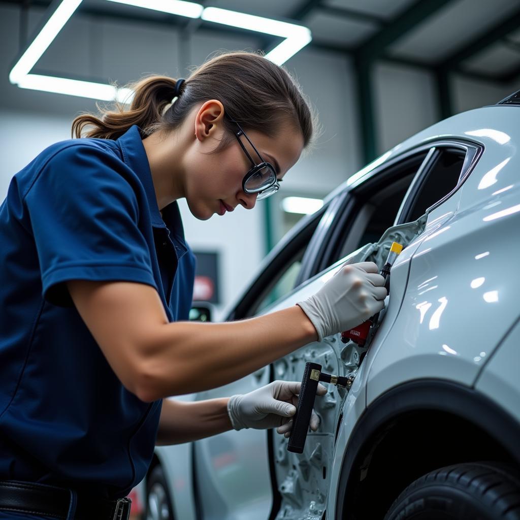 Car Body Repair Technician at Work