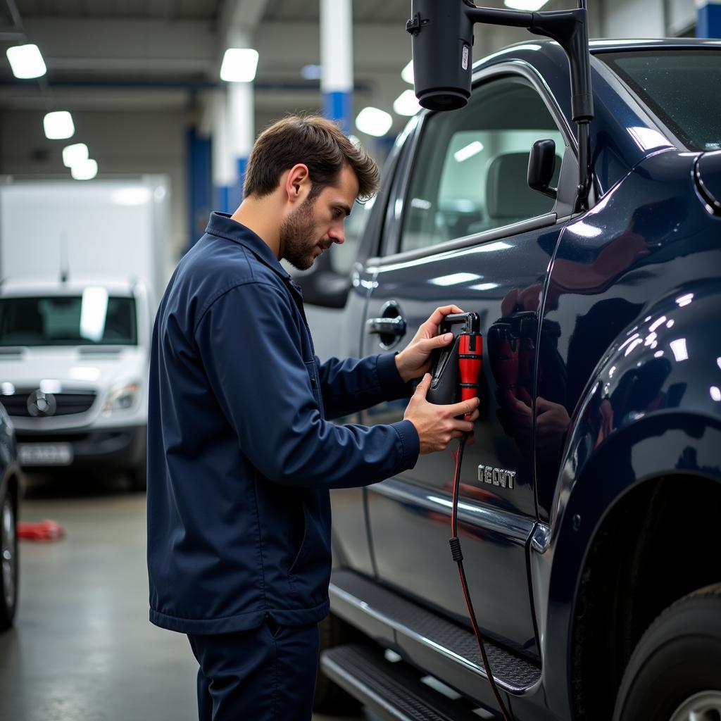 Car Body Repair Technician Working on a Fleet Vehicle