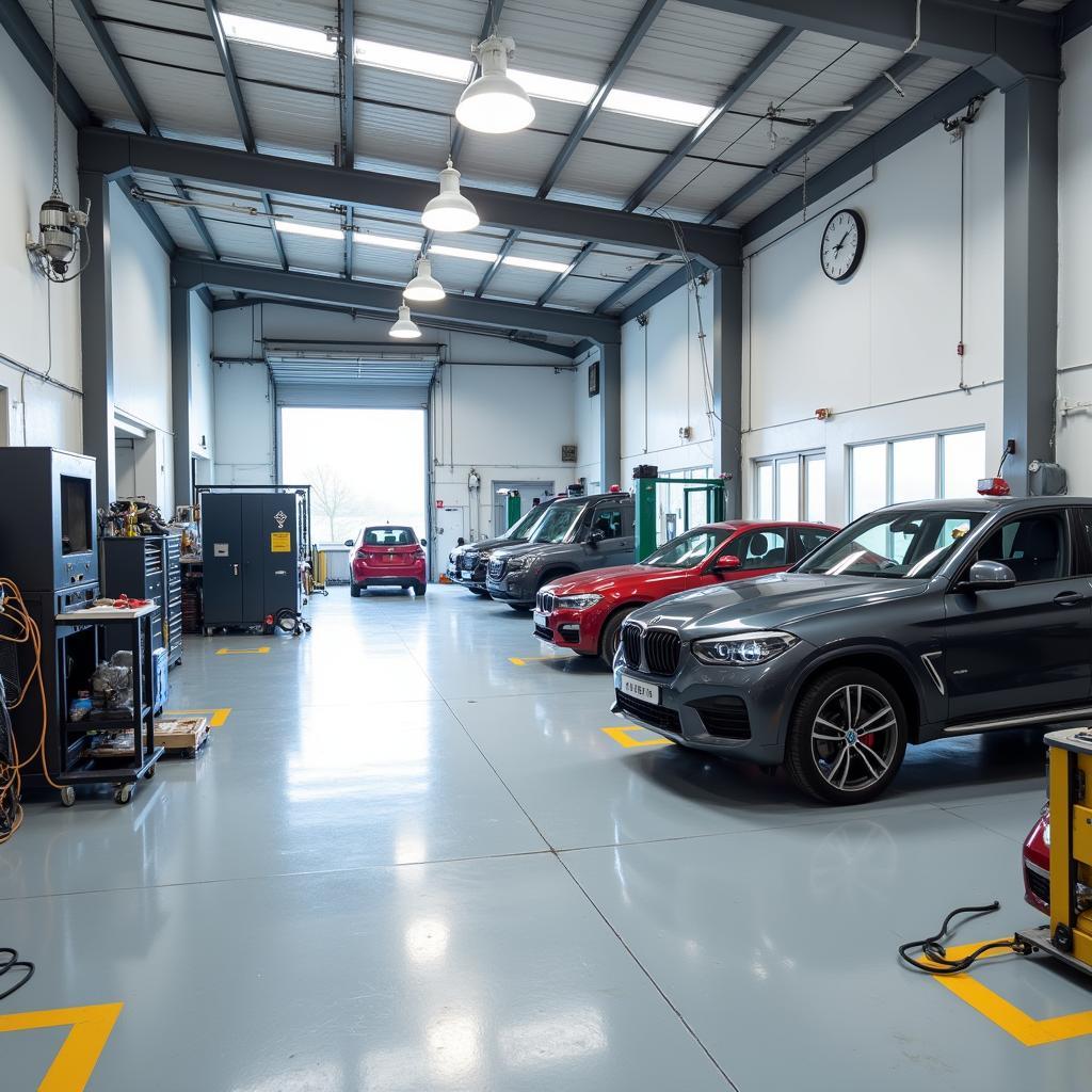 Modern car body repair workshop in Holyhead with advanced equipment