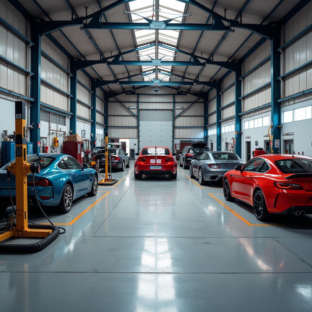 Modern equipment in a car body repair workshop in Ipswich.