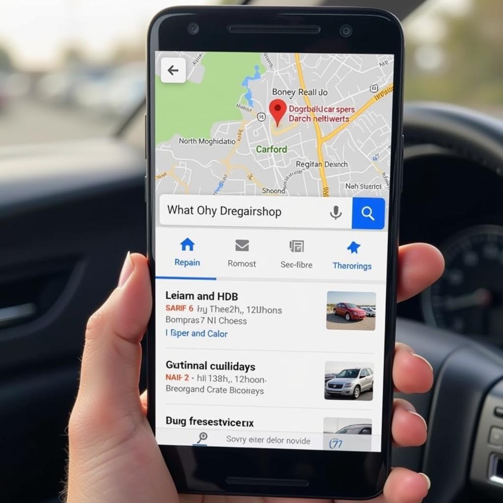 Searching for "Car Body Repairs Near Me" on a Mobile Phone in North Yorkshire