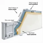 Car Body Sealant Application Thickness: Illustrating the correct application thickness of seam sealer and butyl tape on a car body panel.