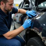 Car body shop repairing accident damage in Bridgend