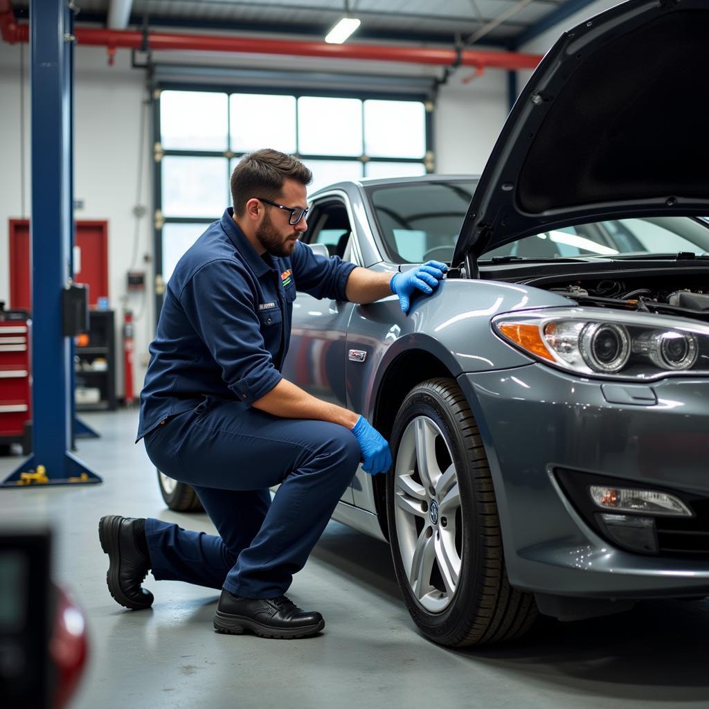 Experienced Technician Performing Car Body Work Repair