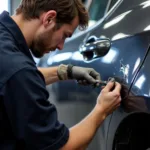 Car bodywork repair in Liverpool showing dent removal process