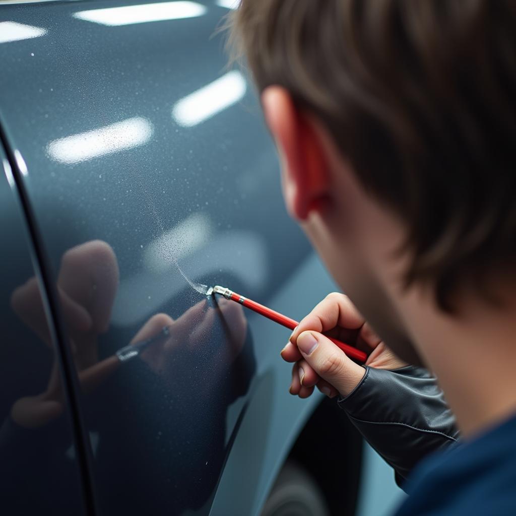 Car bodywork repair in Luton, close-up of scratch repair