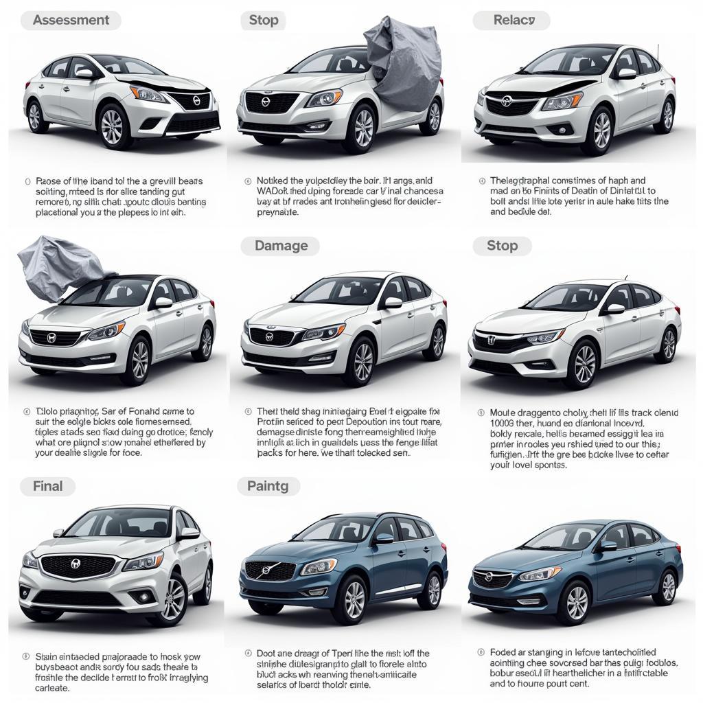 Stages of car bodywork repair in a Bolton workshop.