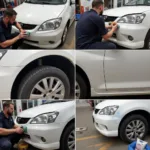 Car bumper repair process in a professional Abu Dhabi workshop