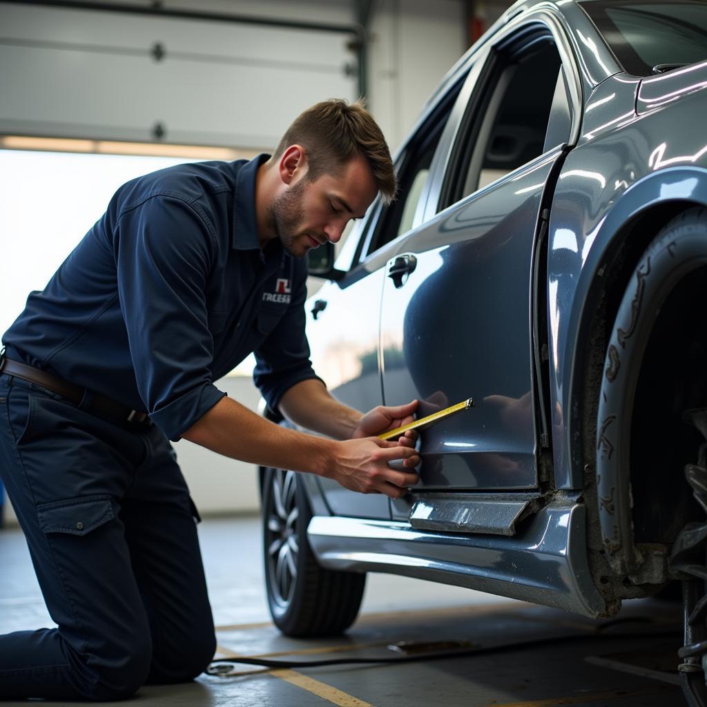 Technician Assessing Car Damage in North Wales