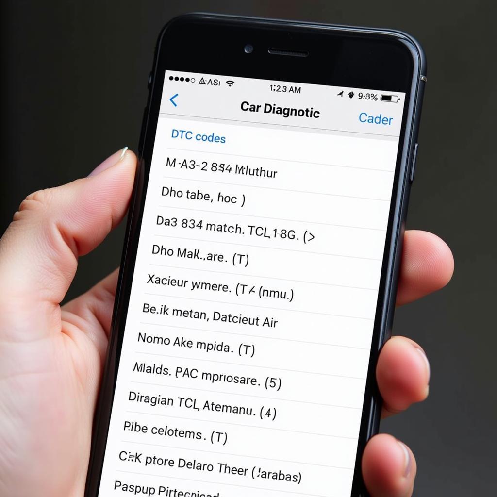 Car Diagnostic App Displaying DTC Codes on an Android Phone