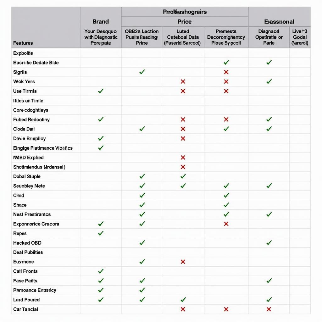 Car diagnostic machine price comparison table showing various models and their prices in South Africa