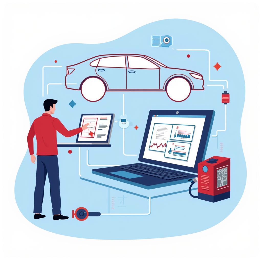 Car Diagnostic Process Vector Illustration