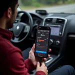 Using a car diagnostic test app on a smartphone