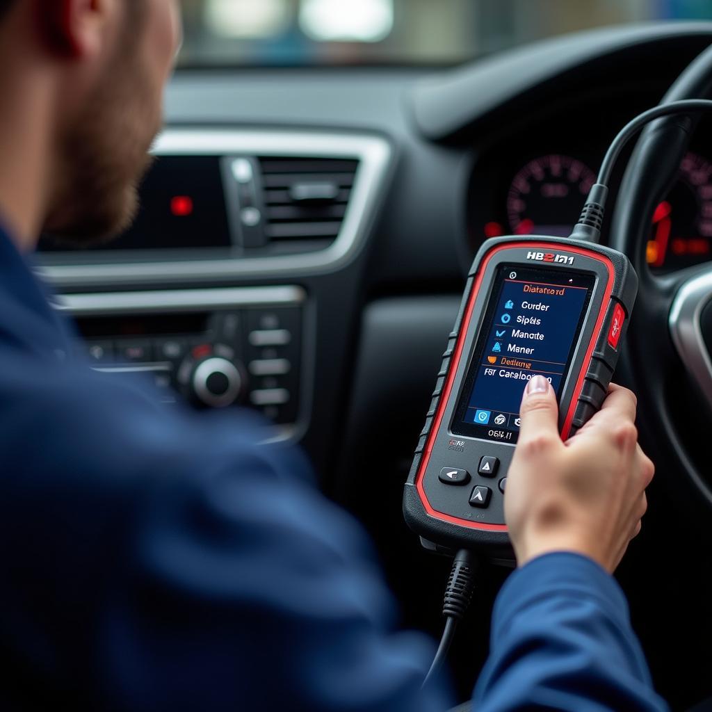 Mechanic using a car diagnostic tool in Claremont to diagnose a vehicle's issue