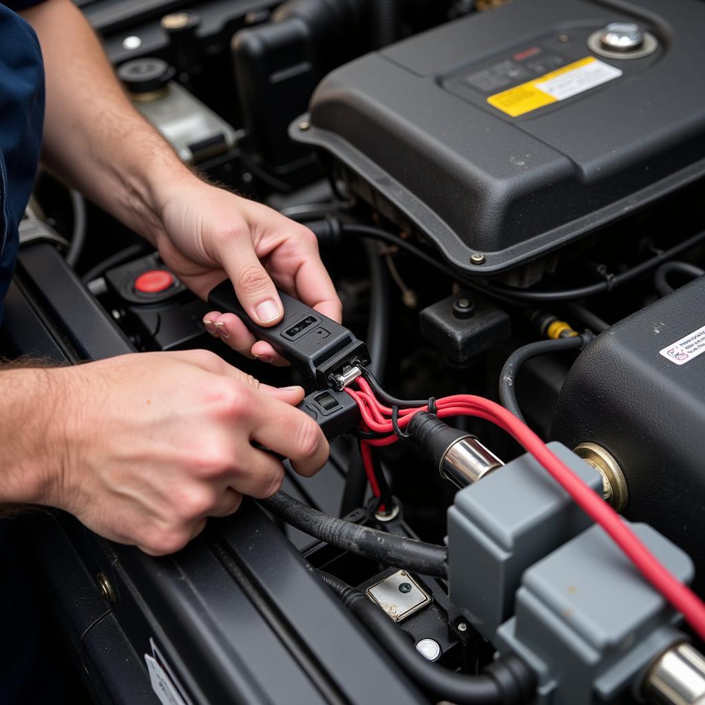 Technician Repairing Car Electrical Wiring