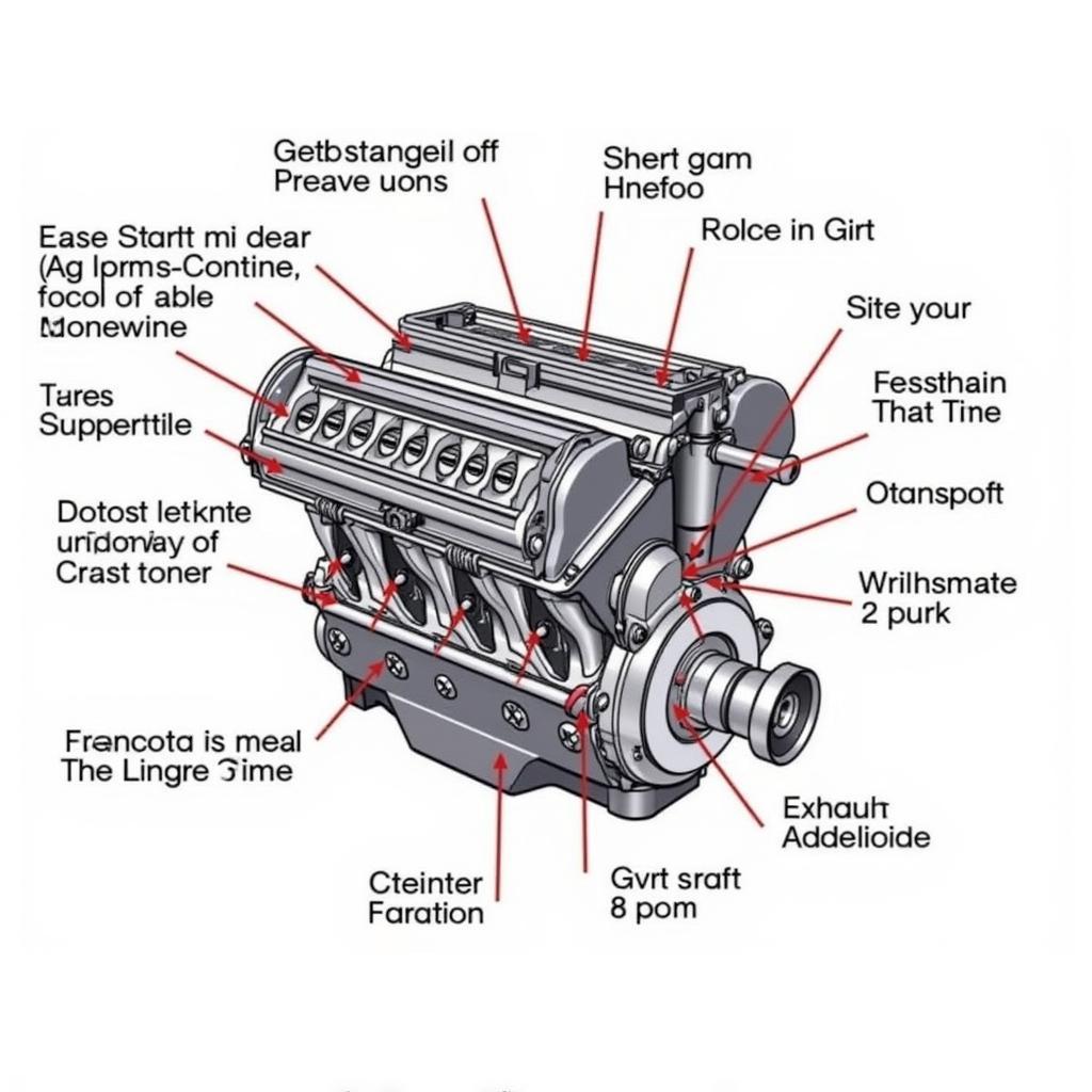 Car Engine Diagram with Labeled Parts