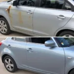 Car faded paint before and after repair