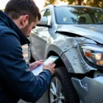 Insurance assessor evaluating car damage in Cinderford