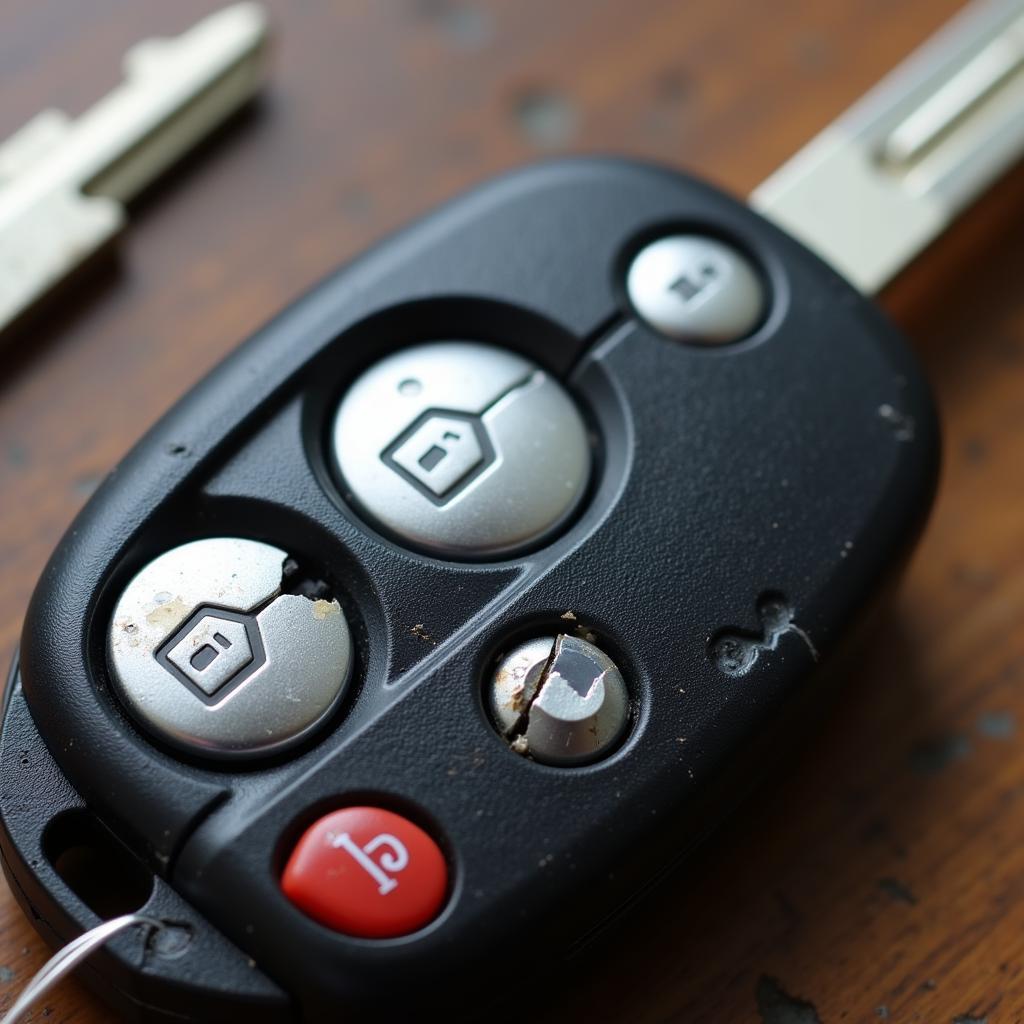 Car Key Fob with Damaged Buttons