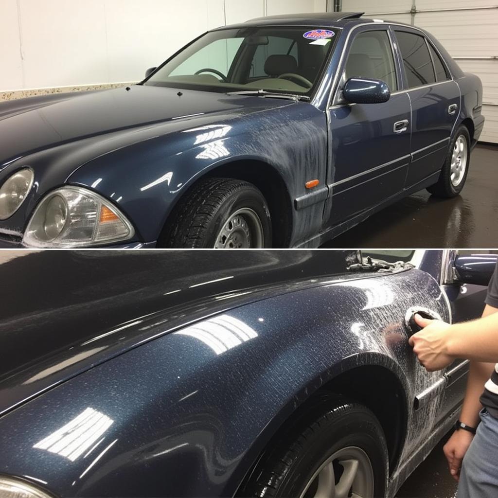 Car being washed and waxed after body repairs in Wadhurst