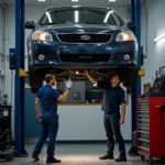 Car on Lift for Inspection After Diagnostic Test