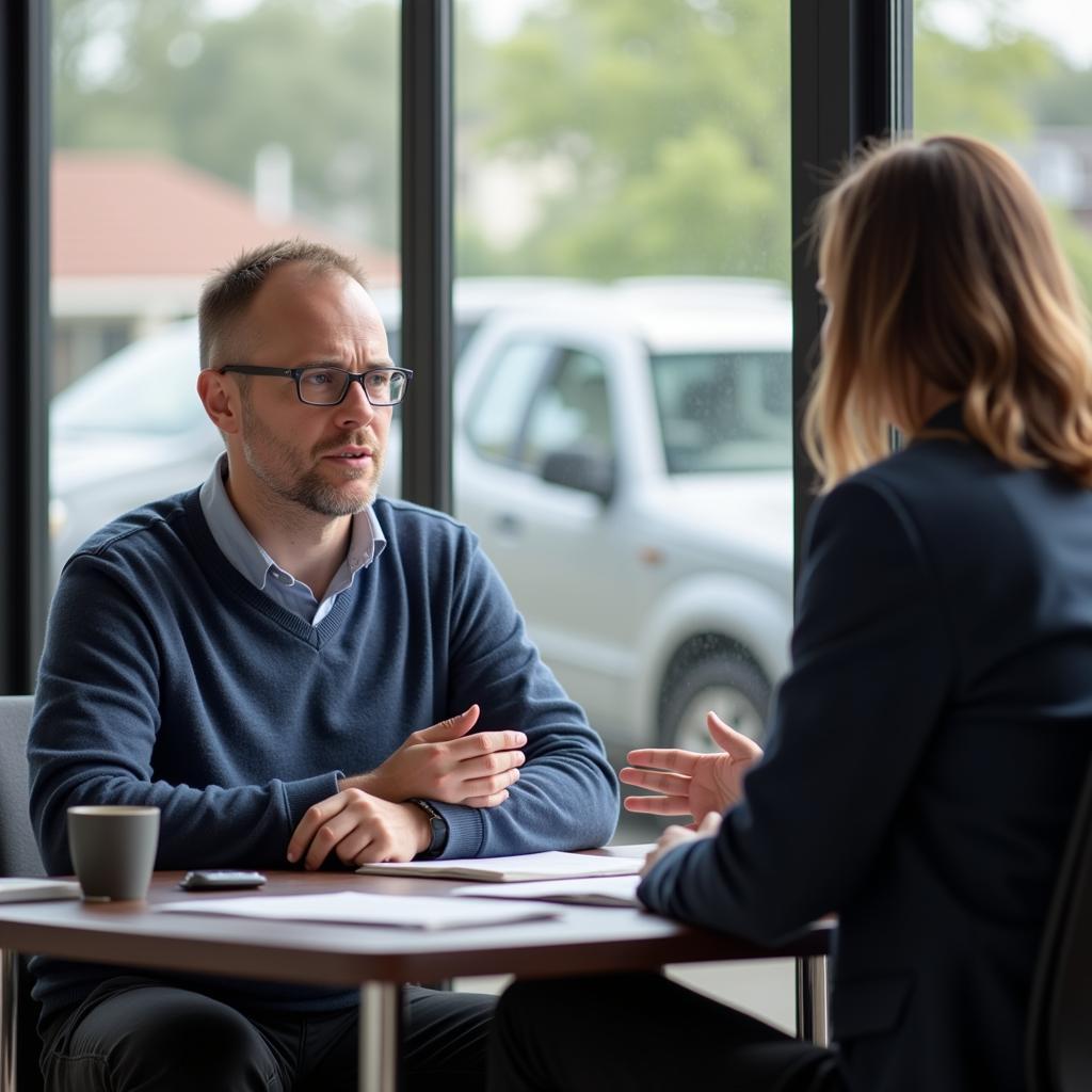 Car Owner Discussing Repair Dispute with Lawyer