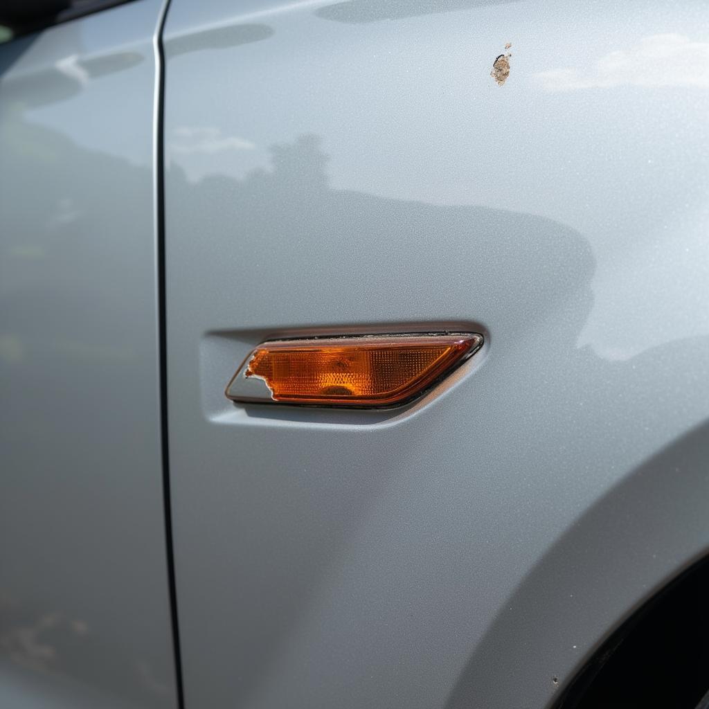 Close-up view of a car paint chip